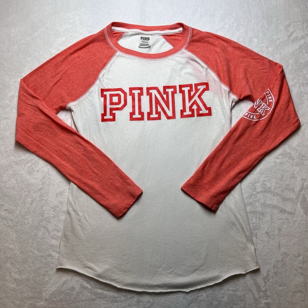 PINK by Victoria Secret Women’s Baseball T Shirt Logo  Long Sleeve Size S